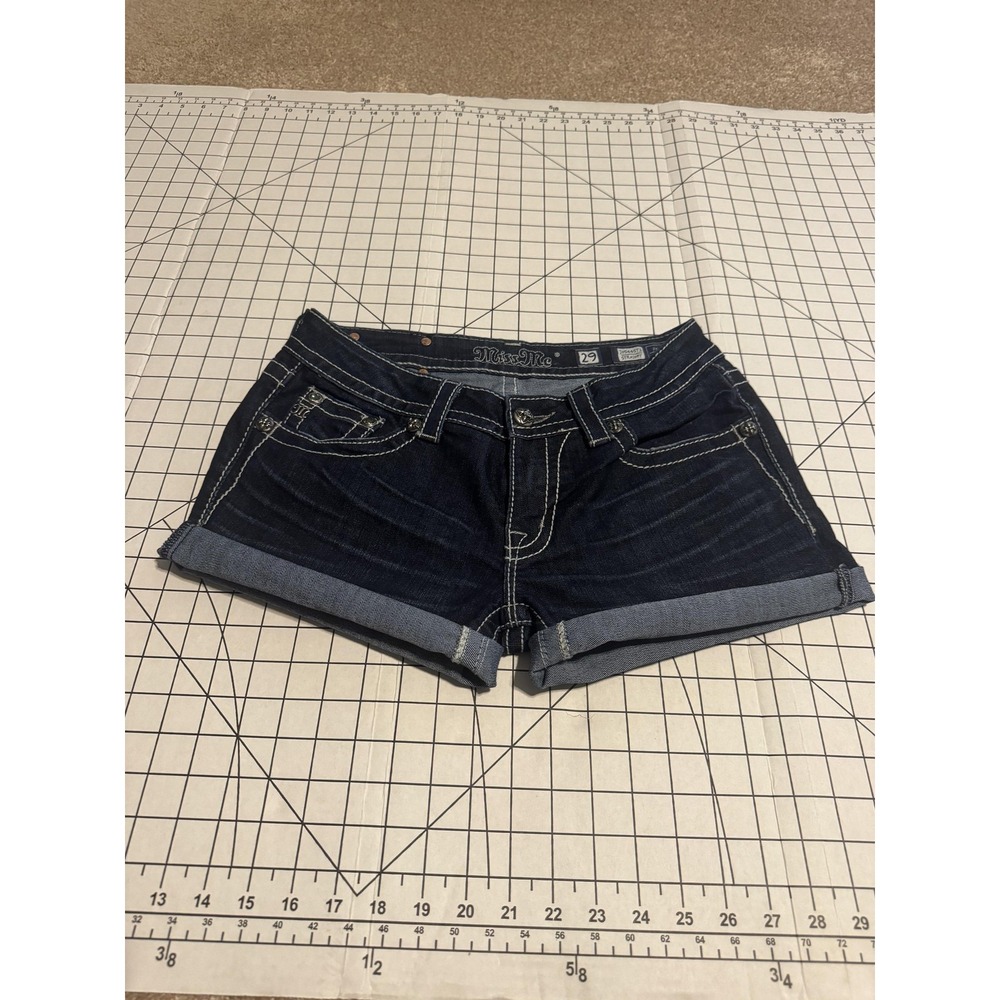 Miss Me Shorts Womens 29 Blue Denim Cuffed Hot Pants Rhinestone JP5445T2 - Picture 3 of 8